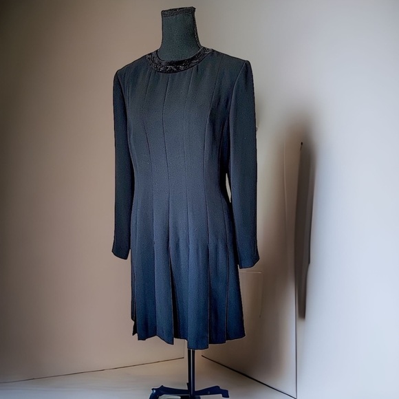 Vintage Cynthia Howie Drop Waist Pleated Dress Rhinestones Size 10P Goth… - Picture 1 of 8
